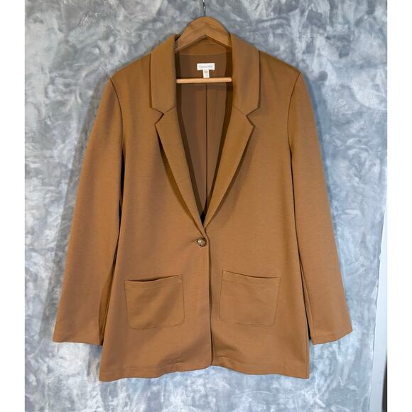 NWOT Garnet Hill Tencel Camel Blazer 12 L Oversized Office Career Casual Preppy - Picture 2 of 11
